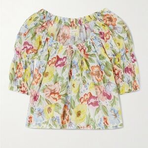 Doen Inez floral-print organic cotton-voile blouse In Blanc Anemone Small